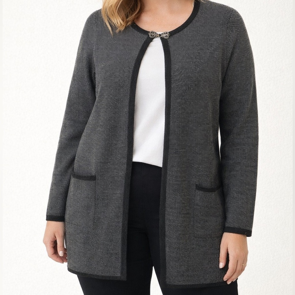 Ellen Tracy Marino Wool Blend Long Cardigan Sweater Jacket